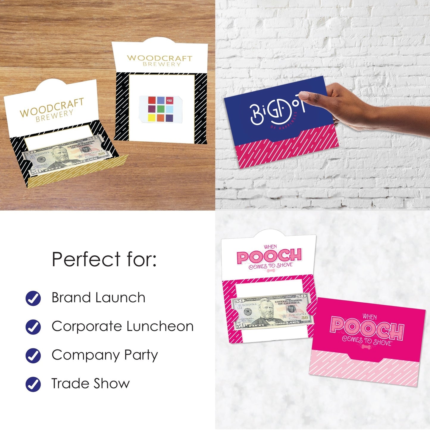 Custom Logo Money and Gift Card Holders - Personalized Branded Business Party Favors - Set of 8