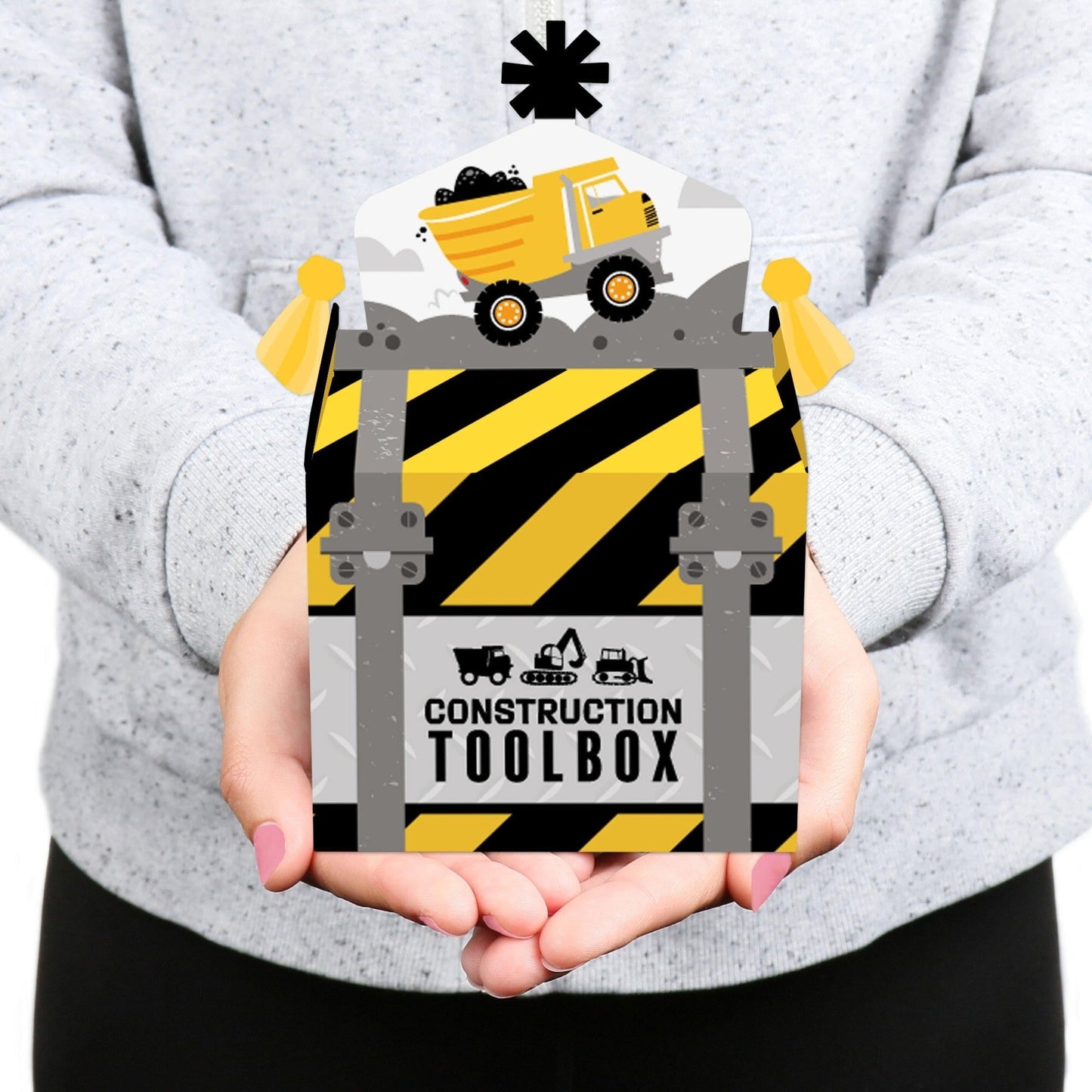 Dig It - Construction Party Zone - Treat Box Party Favors - Baby Shower or Birthday Party Goodie Gable Boxes - Set of 12