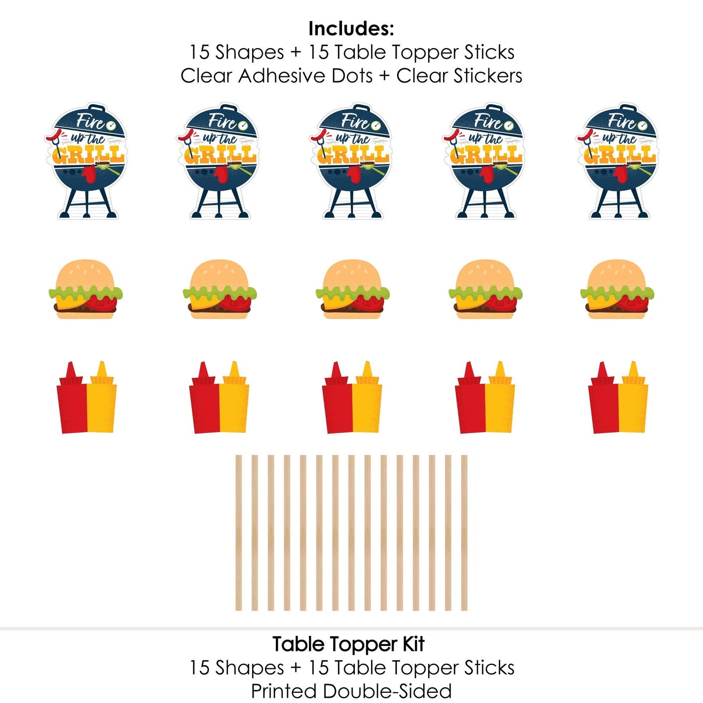 Fire Up the Grill - Summer BBQ Picnic Party Centerpiece Sticks - Table Toppers - Set of 15
