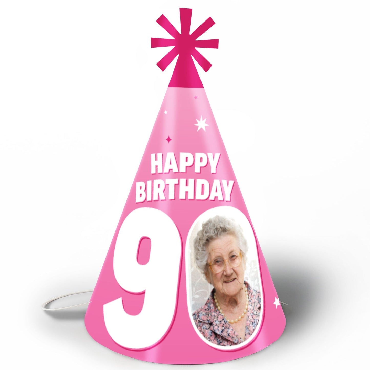 Custom Photo 90th Birthday Cone Hat - 8 Ct
