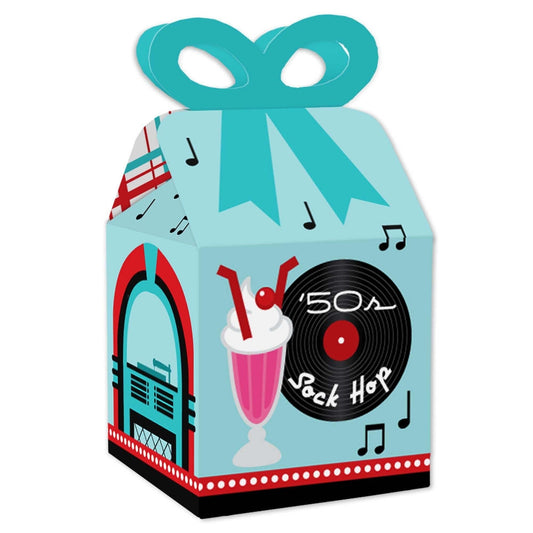 50's Sock Hop - Square Favor Gift Boxes - 1950s Rock N Roll Party Bow Boxes - Set of 12
