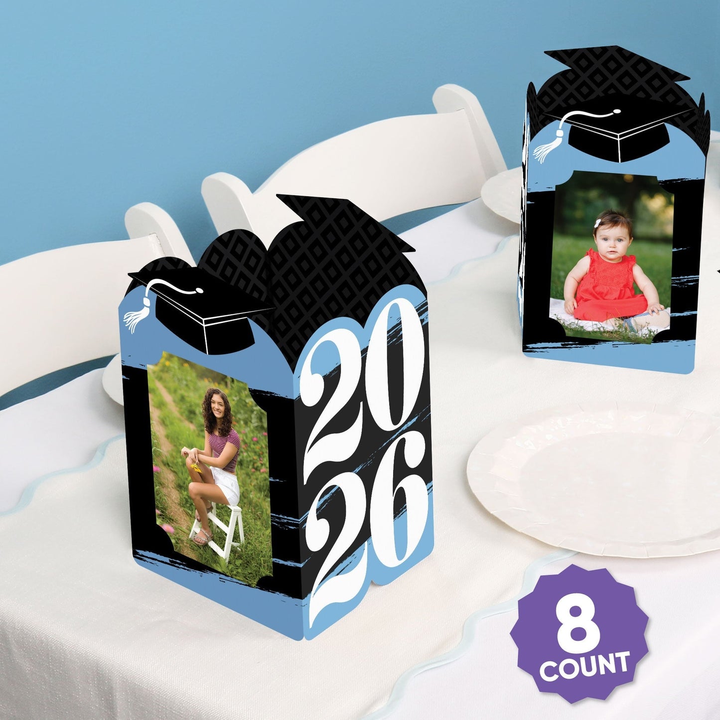Light Blue Graduation Photo Centerpieces - 8 Ct