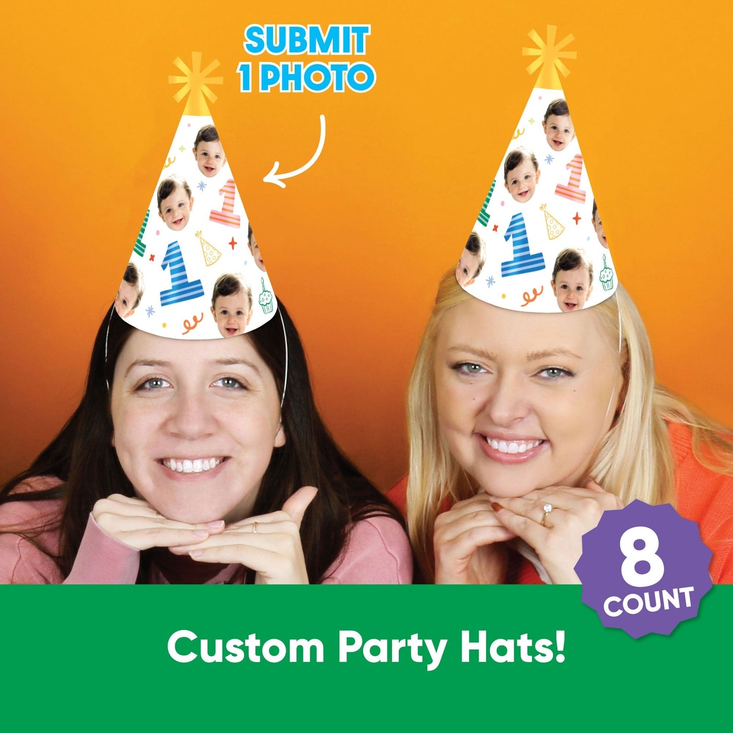 Custom Face One is Fun Cone Hats - 8 Ct