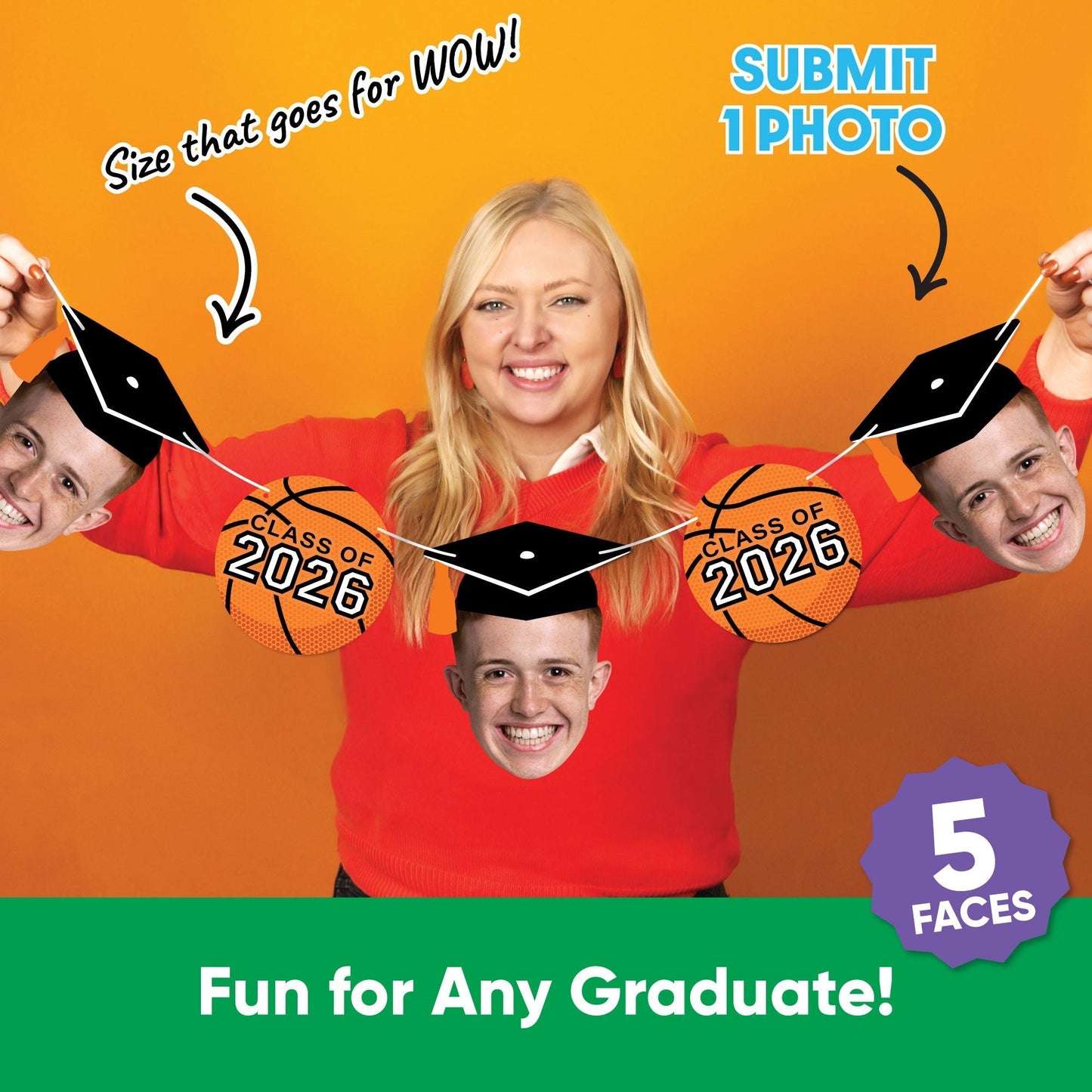 Custom Face Basketball Graduation Garland Banner