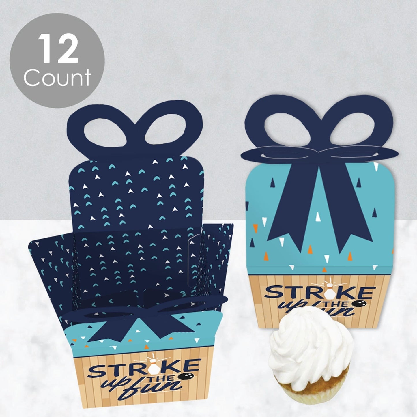 Strike Up the Fun - Bowling - Square Favor Gift Boxes - Birthday Party or Baby Shower Bow Boxes - Set of 12