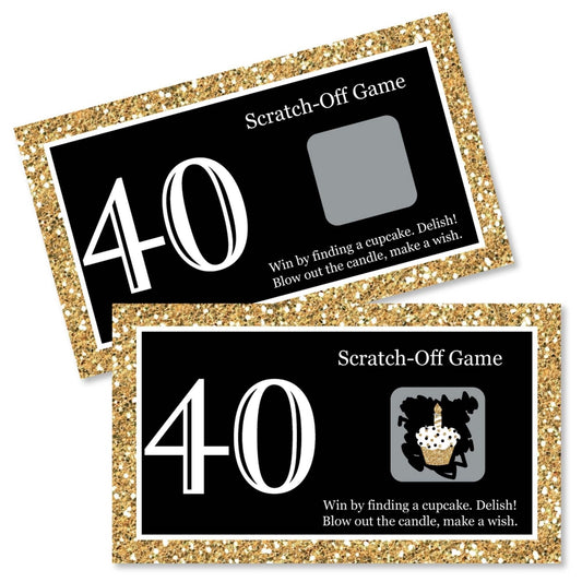 Adult 40th Birthday - Gold - Birthday Party Game Scratch Off Cards - 22 ct