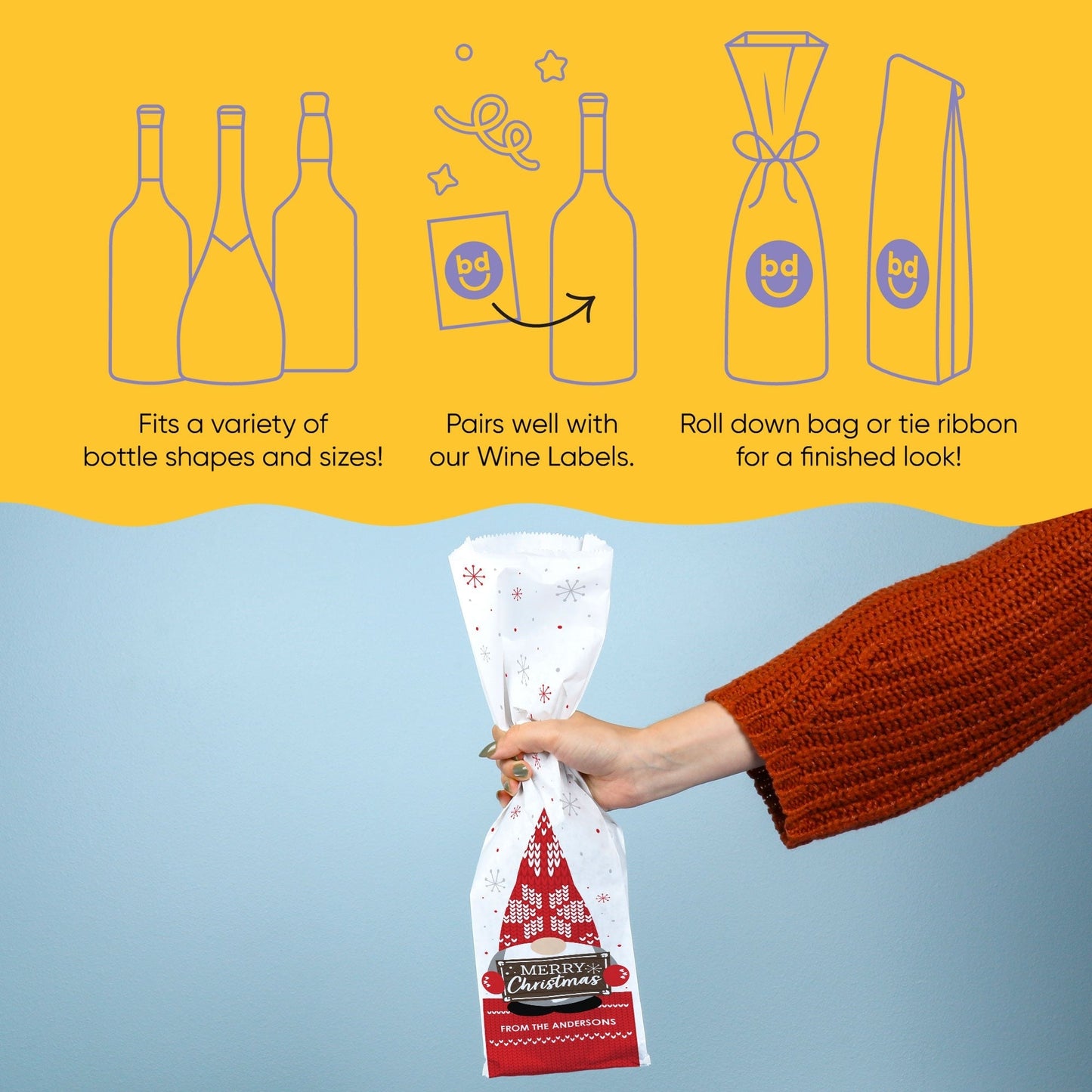 Custom Text Wine Bags - Christmas Gnomes