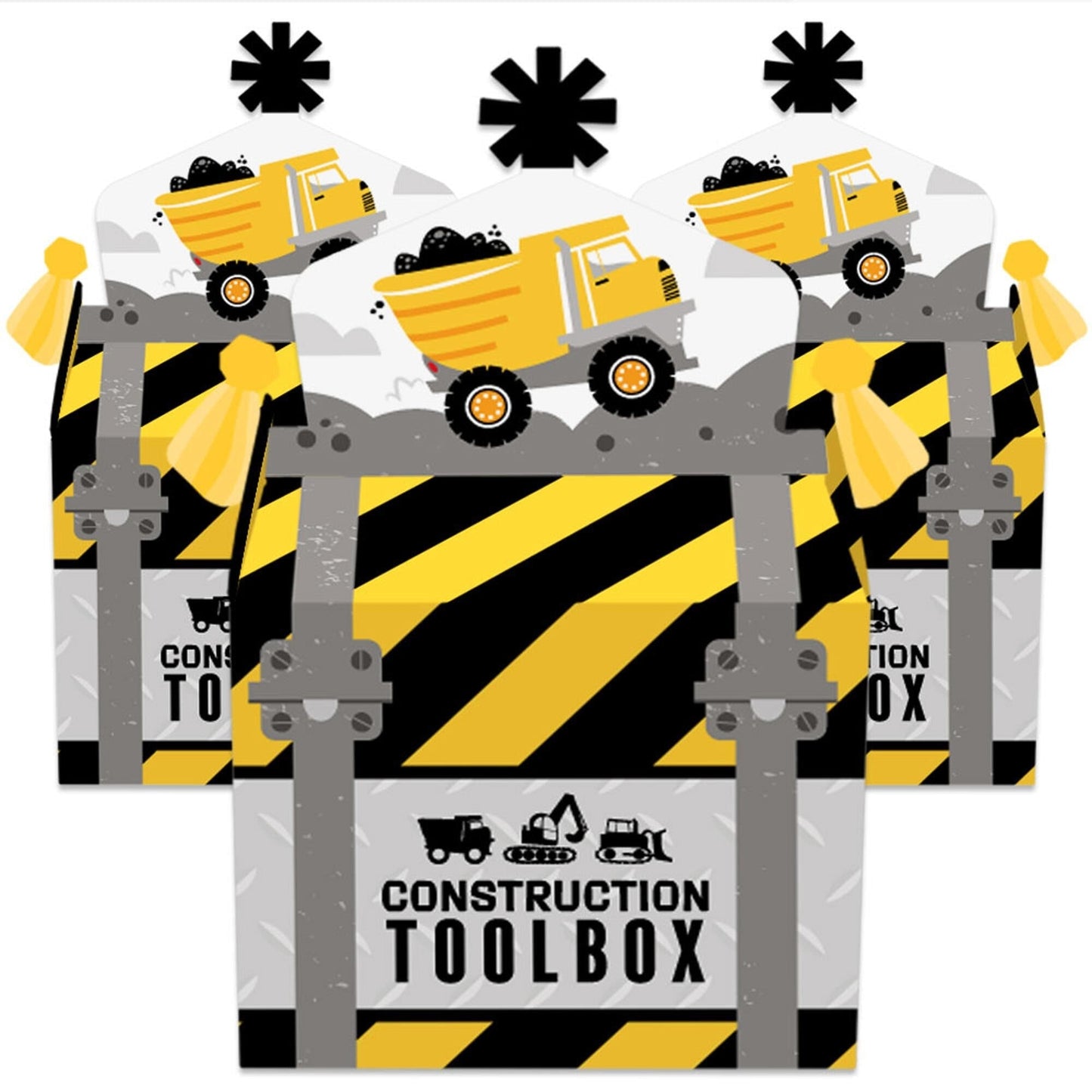 Dig It - Construction Party Zone - Treat Box Party Favors - Baby Shower or Birthday Party Goodie Gable Boxes - Set of 12