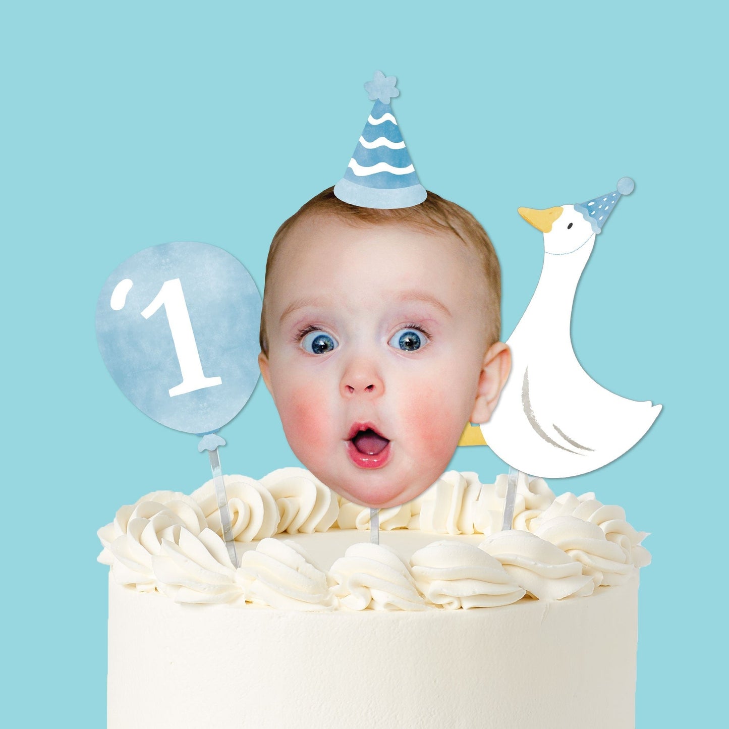 Custom Photo Blue Silly Goose Cake Topper - 3 Pc