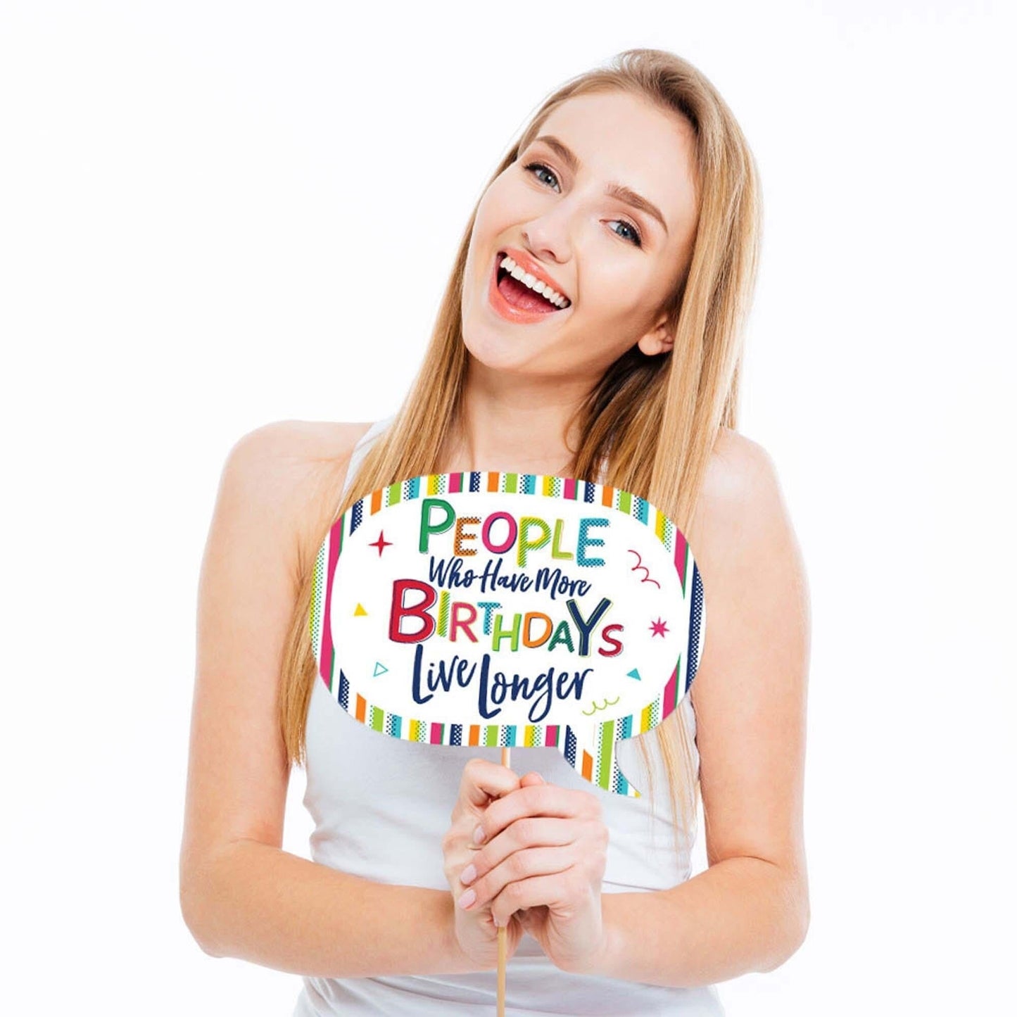 Funny 70th Birthday - Cheerful Happy Birthday - 10 Piece Colorful Seventieth Birthday Party Photo Booth Props Kit