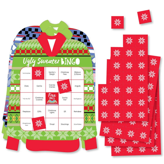 Wild and Ugly Sweater Party - Bar Bingo Cards and Markers - Holiday and Christmas Animals Party Shaped Bingo Game - Set of 18