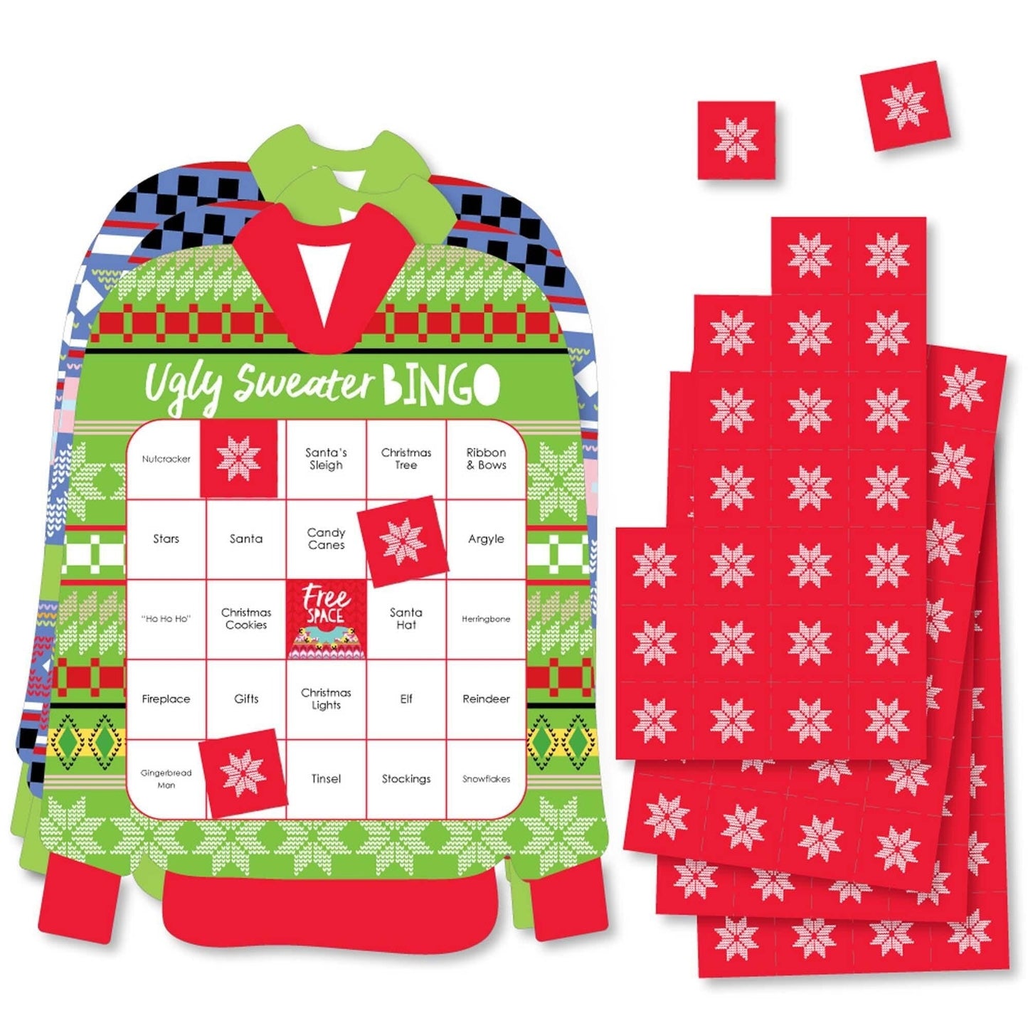 Wild and Ugly Sweater Party - Bar Bingo Cards and Markers - Holiday and Christmas Animals Party Shaped Bingo Game - Set of 18