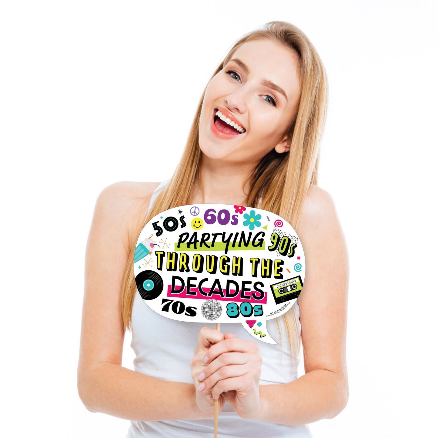 Funny Through the Decades - 50s, 60s, 70s, 80s, and 90s Party Photo Booth Props Kit - 10 Piece