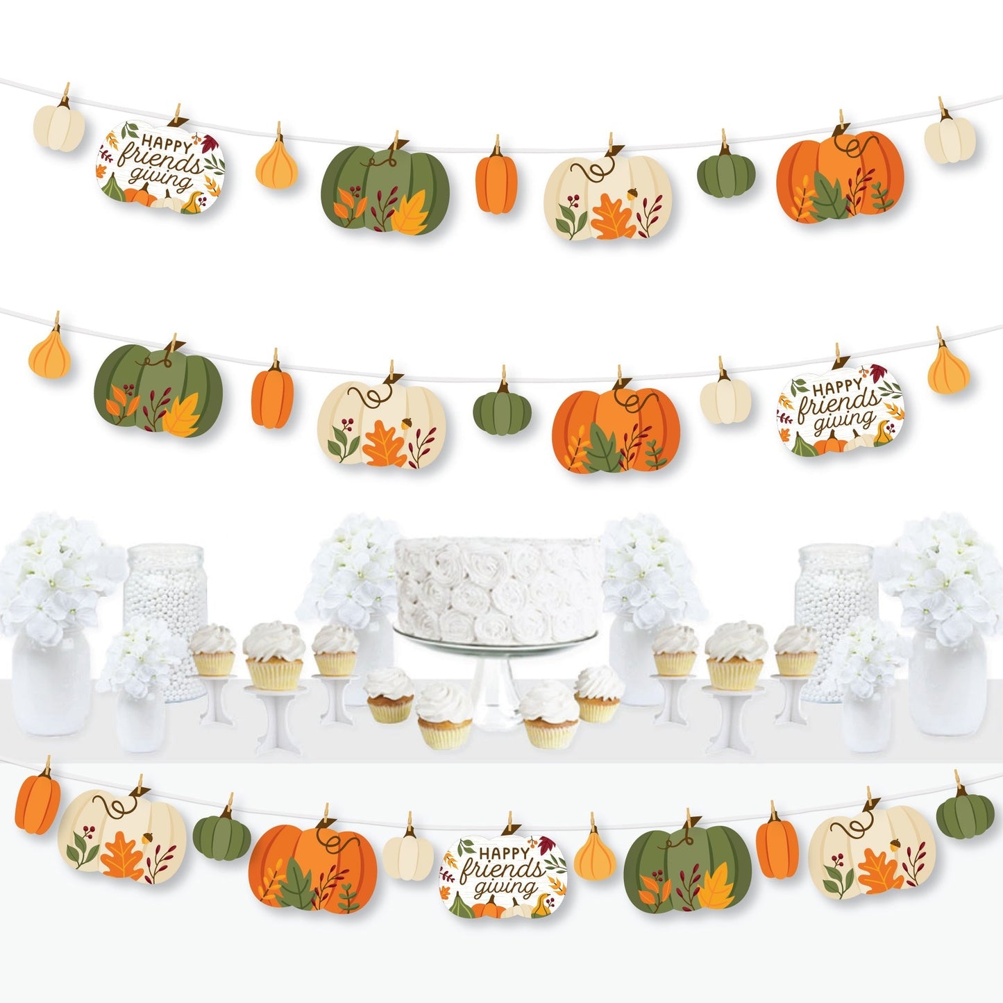 Fall Friends Thanksgiving - Friendsgiving Party DIY Decorations - Clothespin Garland Banner - 44 Pieces