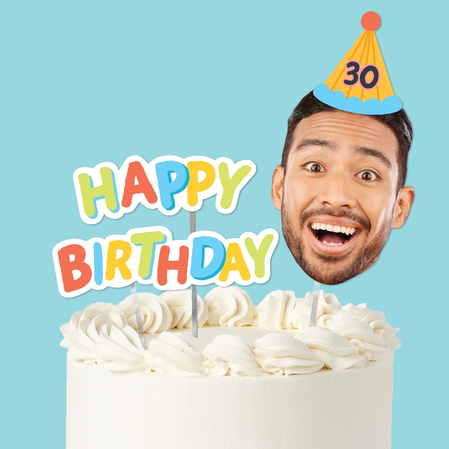 Custom Photo Party Time Colorful Happy Birthday Cake Topper - 3 Pc