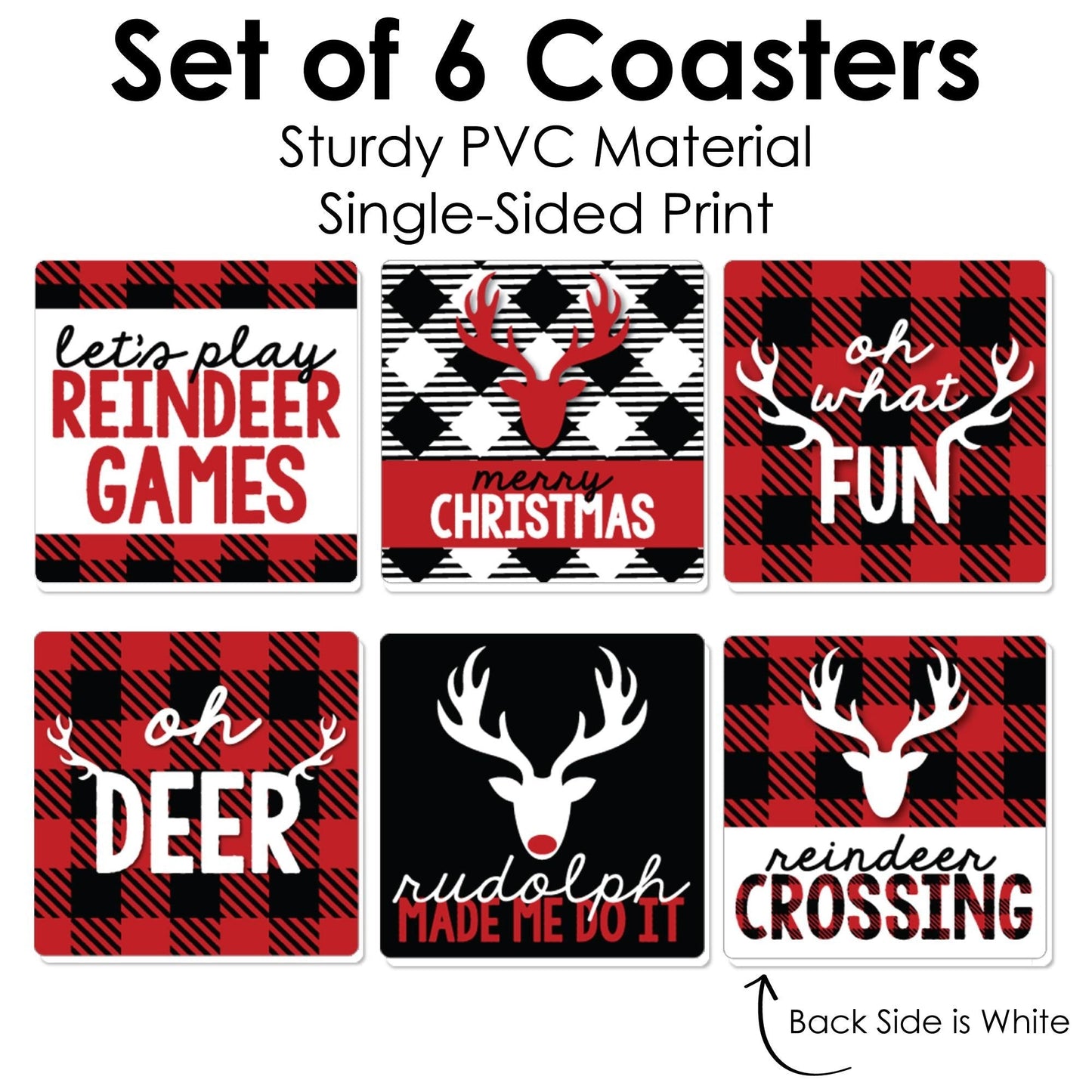 Prancing Plaid - Funny Reindeer Holiday and Christmas Party Decorations - Drink Coasters - Set of 6