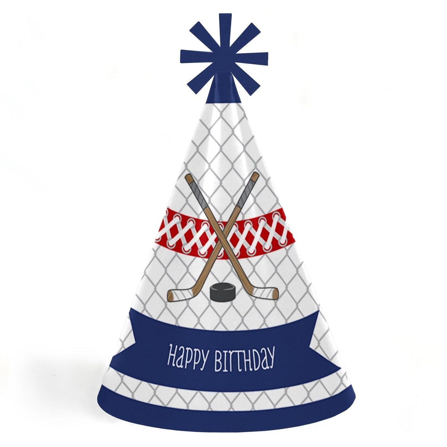 Shoots and Scores - Hockey - Cone Happy Birthday Party Hats for Kids and Adults - Set of 8 (Standard Size)