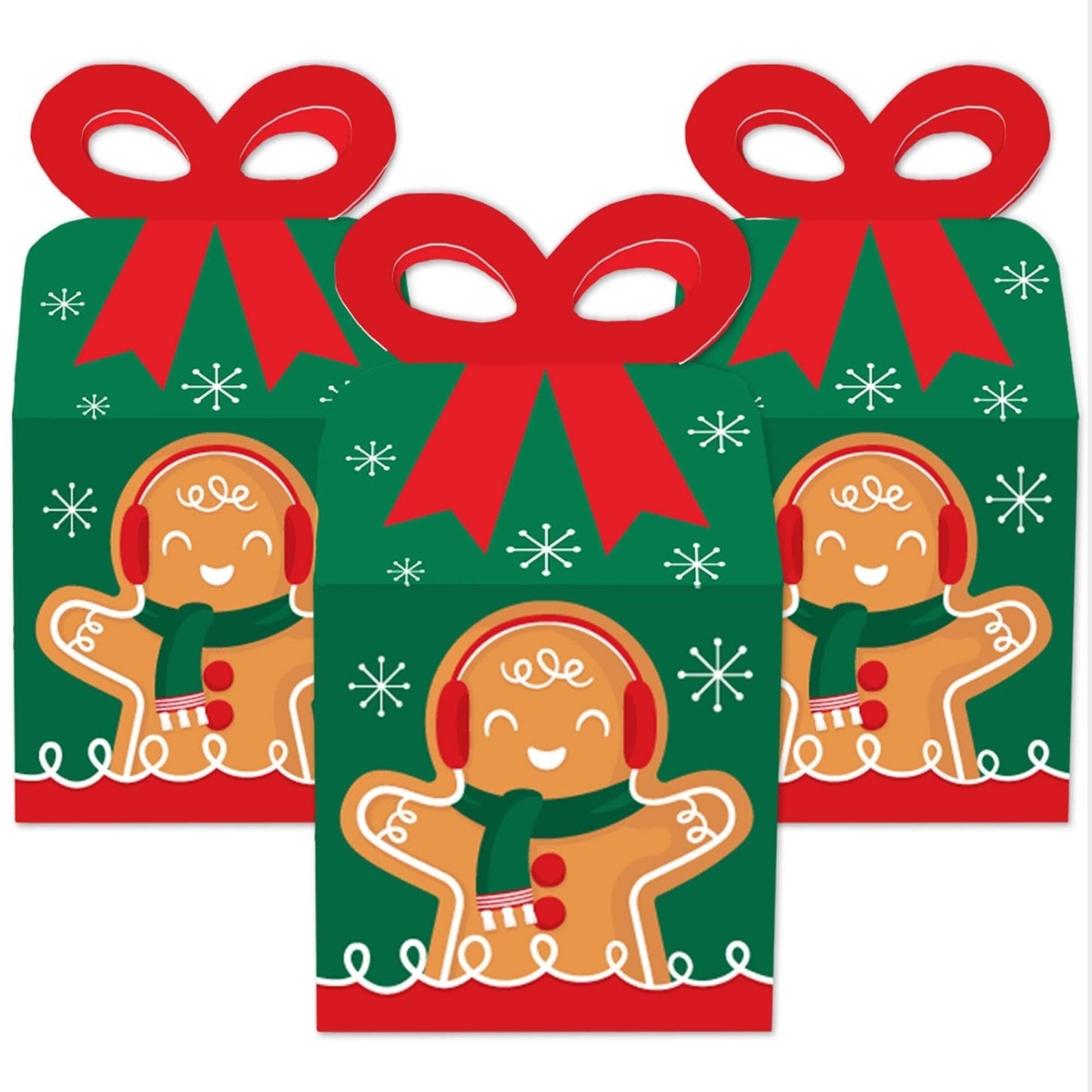 Gingerbread Christmas - Square Favor Gift Boxes - Gingerbread Man Holiday Party Bow Boxes - Set of 12