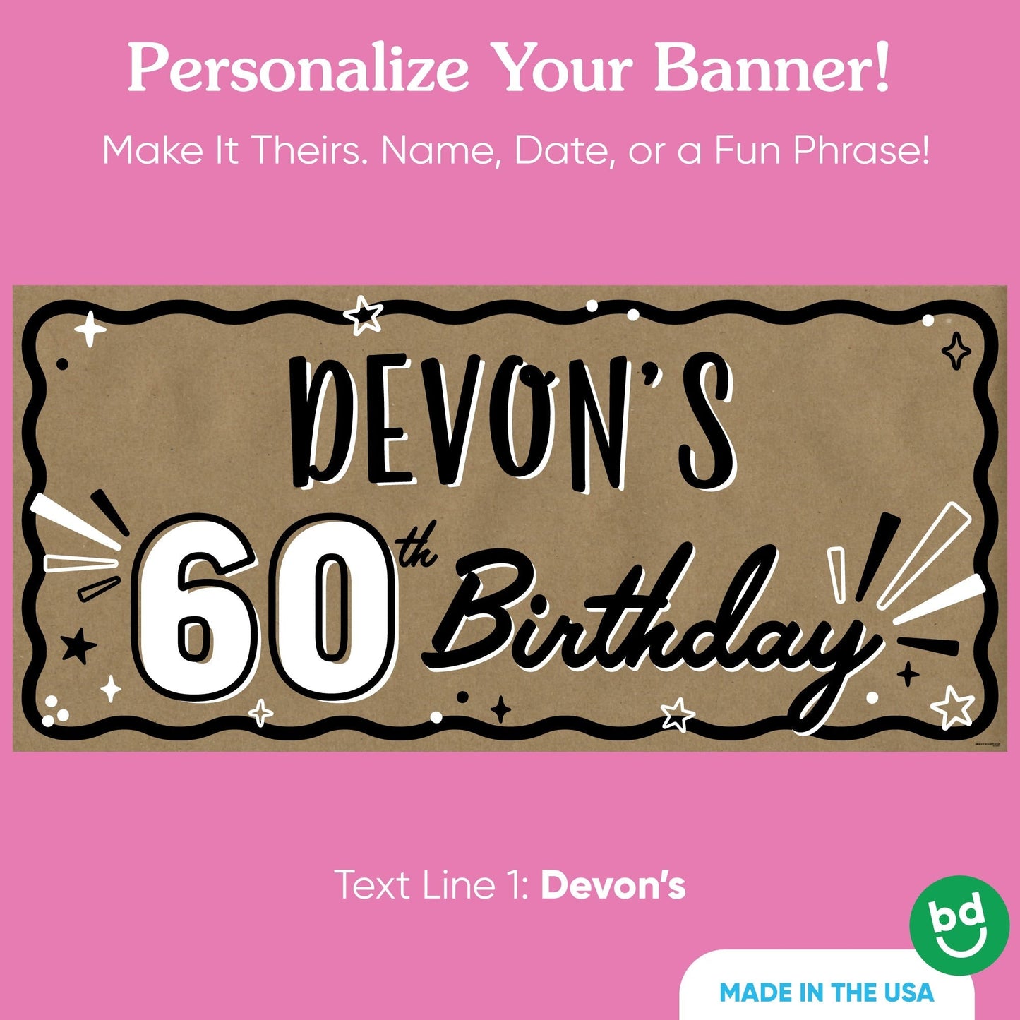 Custom Text 60th Birthday Kraft Banner