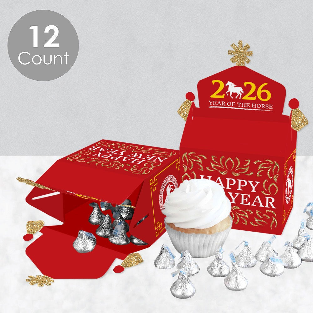 Chinese New Year - Treat Box Party Favors - 2026 Year of the Horse Goodie Gable Boxes - Set of 12