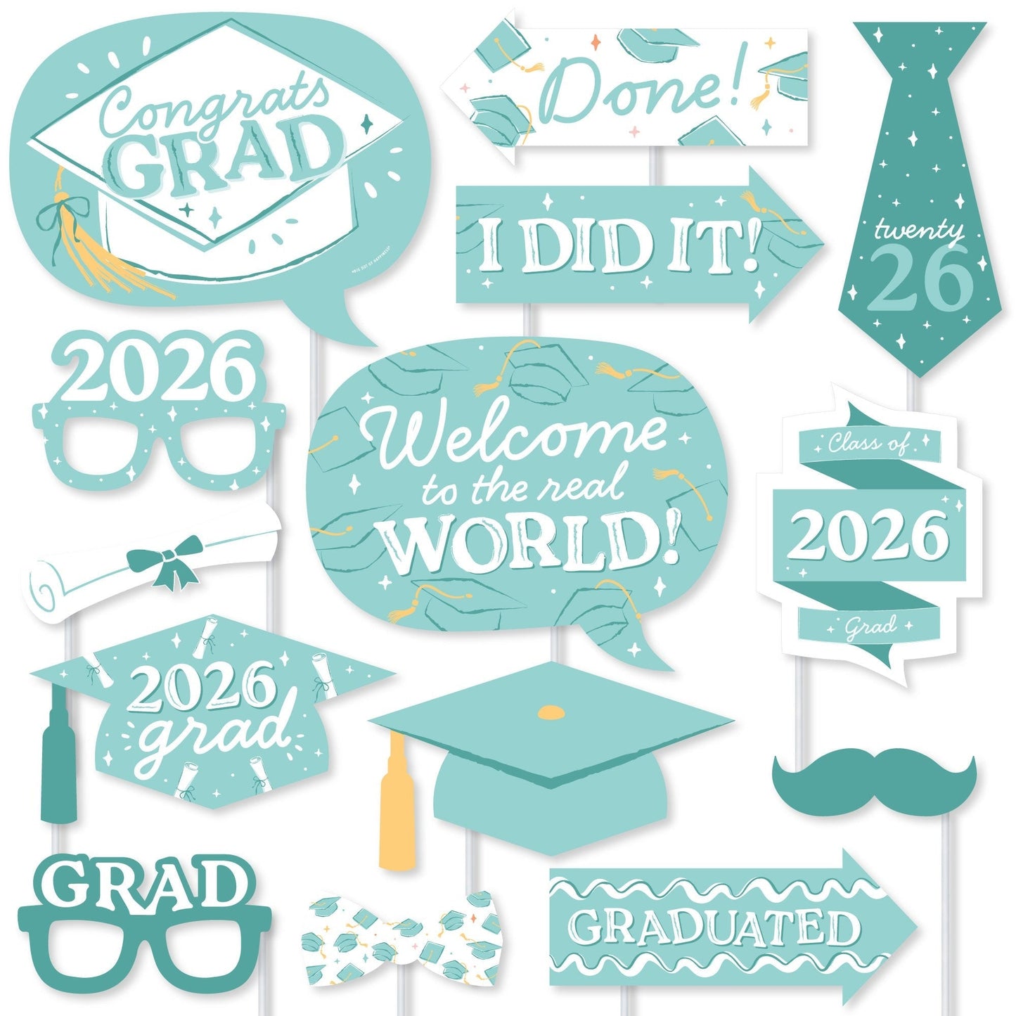 Pastel Grad - 2026 Graduation Party Photo Booth Props Kit - 20 Count