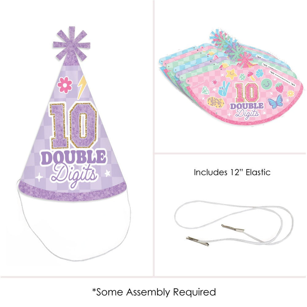 Preppy 10th Birthday Girl Cone Hat - 8 Ct
