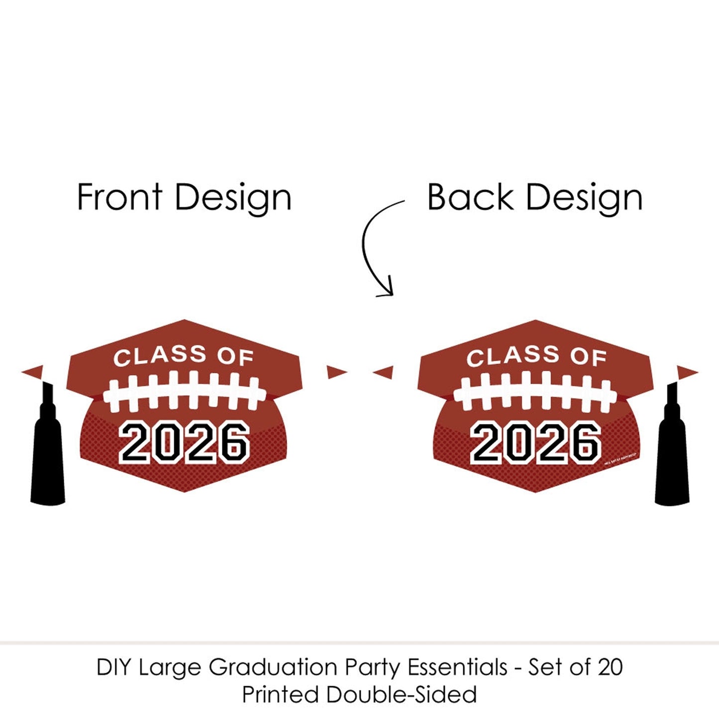 Grad Football - Grad Cap Decorations DIY 2026 Graduation Large Party Essentials - Set of 20