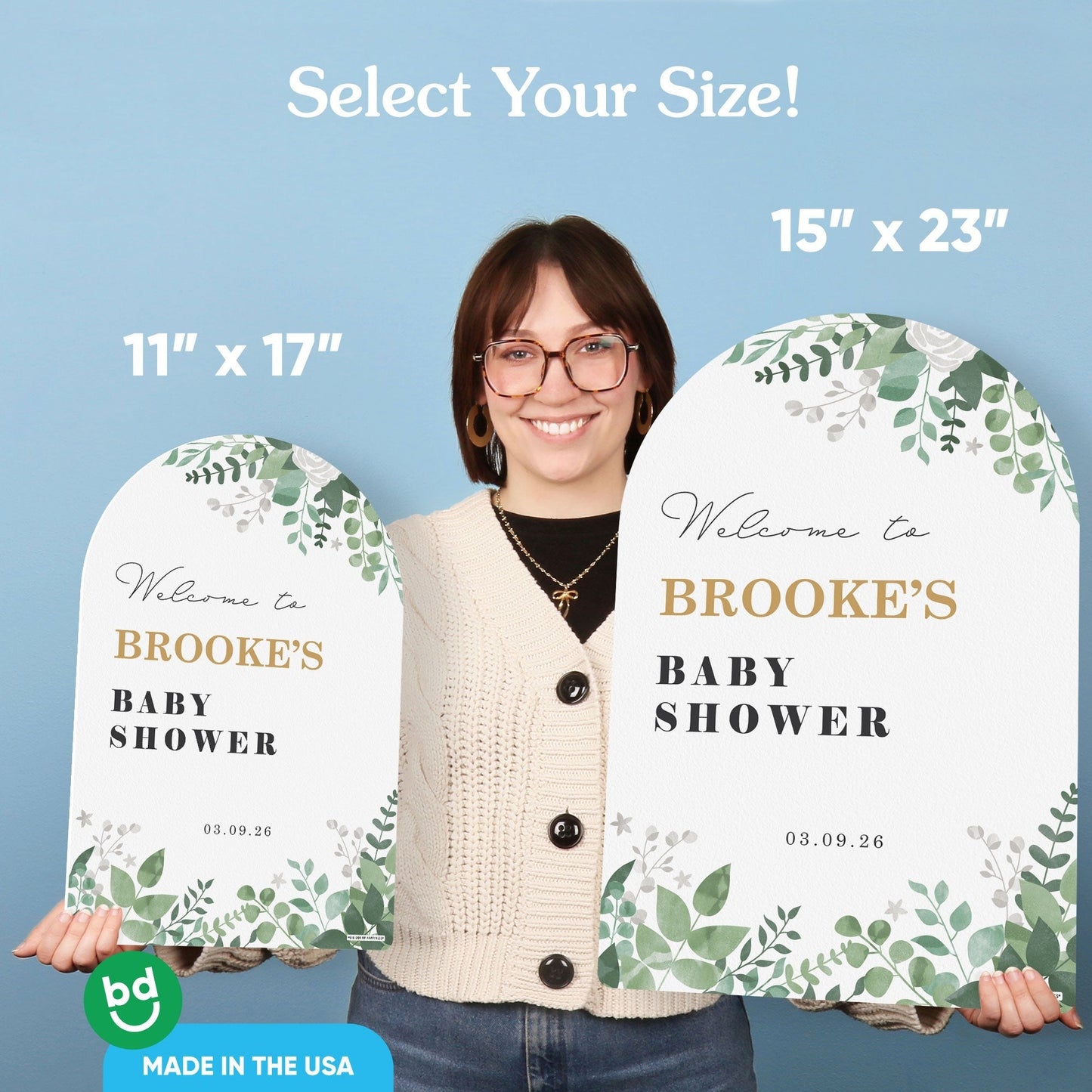 Personalized Text Boho Botanical Baby Shower Welcome Sign (Select Your Size)