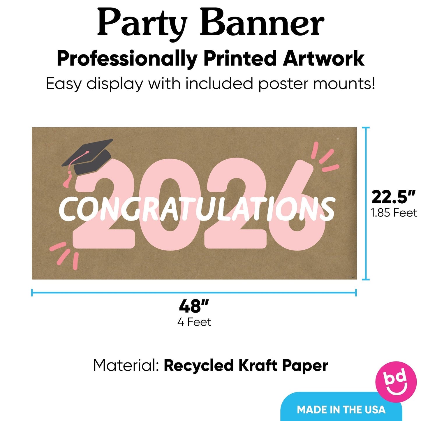Rose Gold 2026 Grad Kraft Banner
