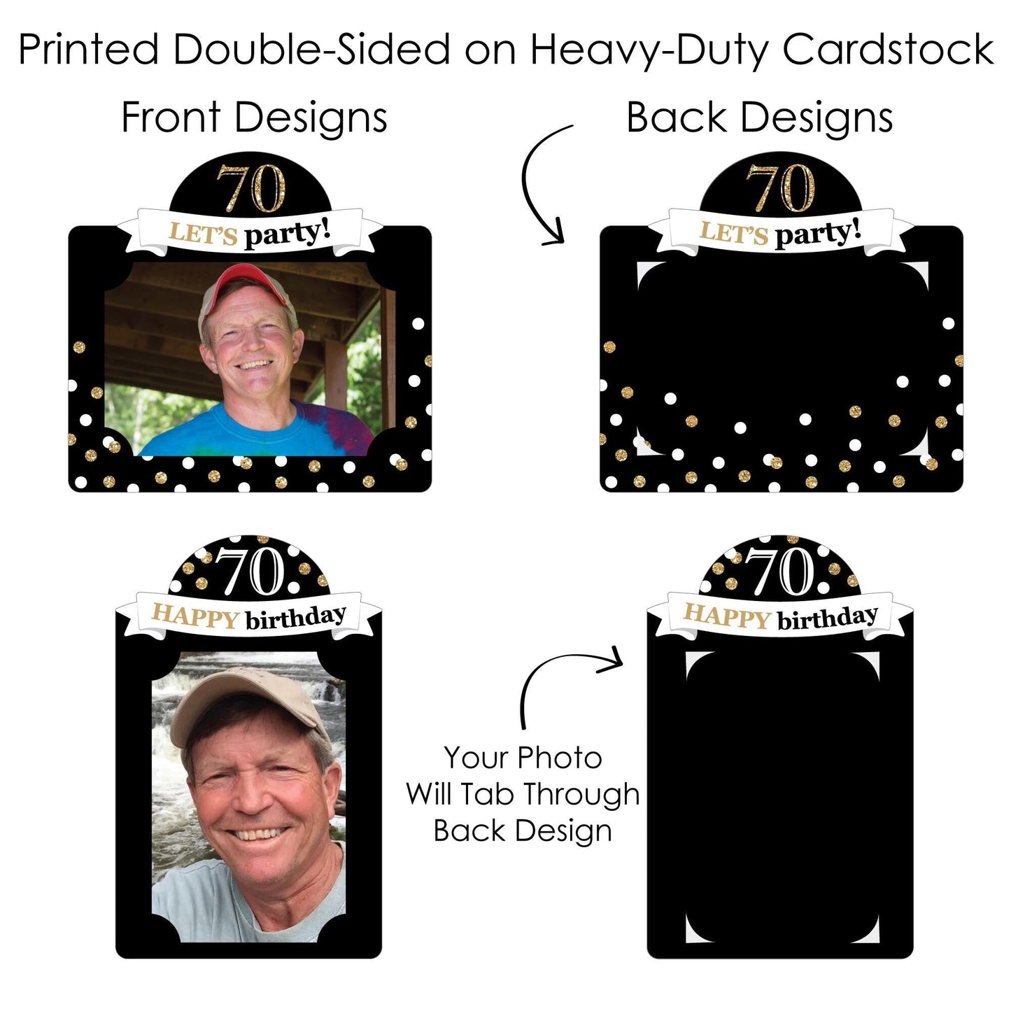 Adult 70th Birthday - Gold - Birthday Party Picture Centerpiece Sticks - Photo Table Toppers - 15 Pieces