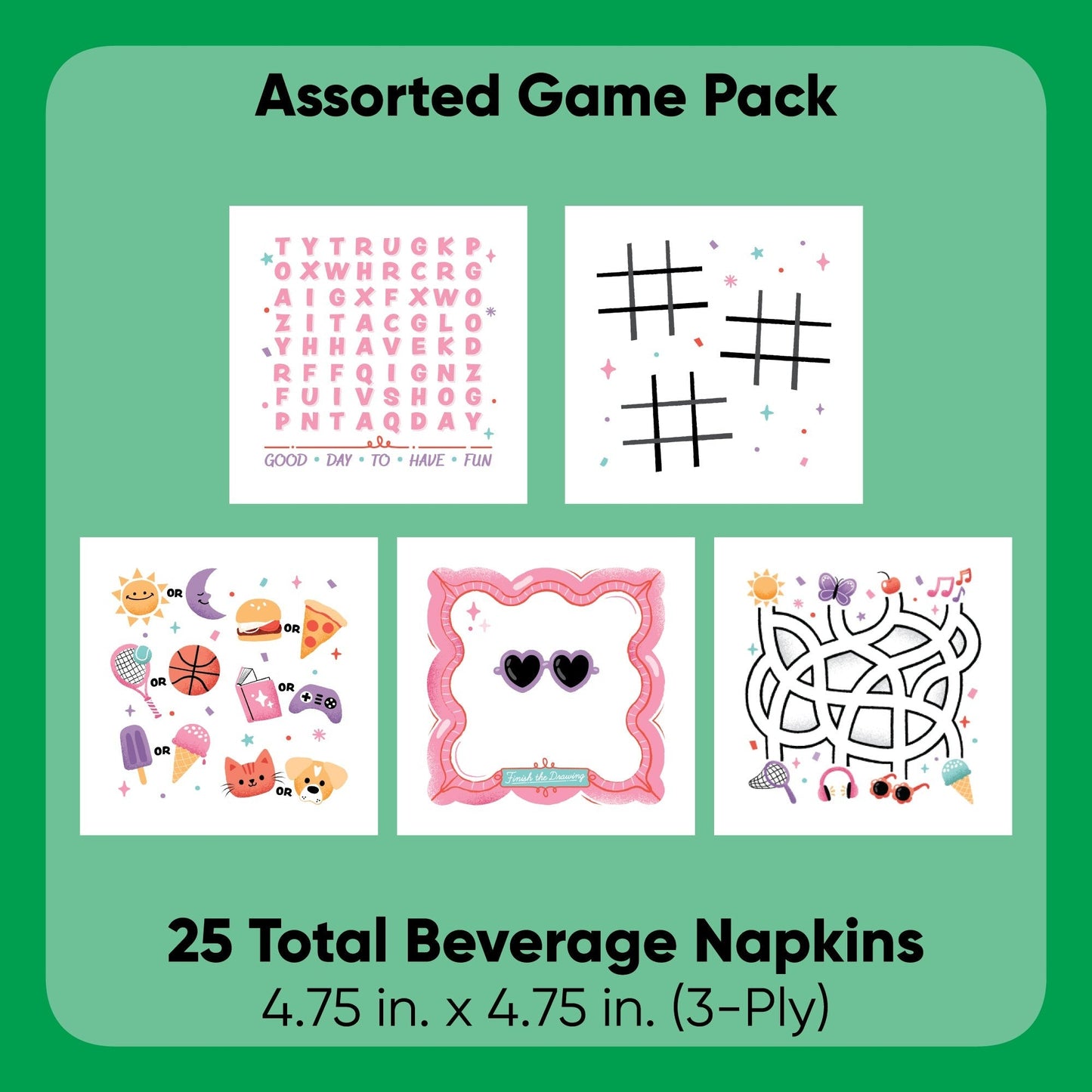 Big Dot of Happiness Girl Birthday Beverage Game Napkins, Pink Birthday Party Game and Activities, 4.75 x 4.75 Folded Napkins, 3-ply, Set of 5 Game Kid Napkins, 25 ct