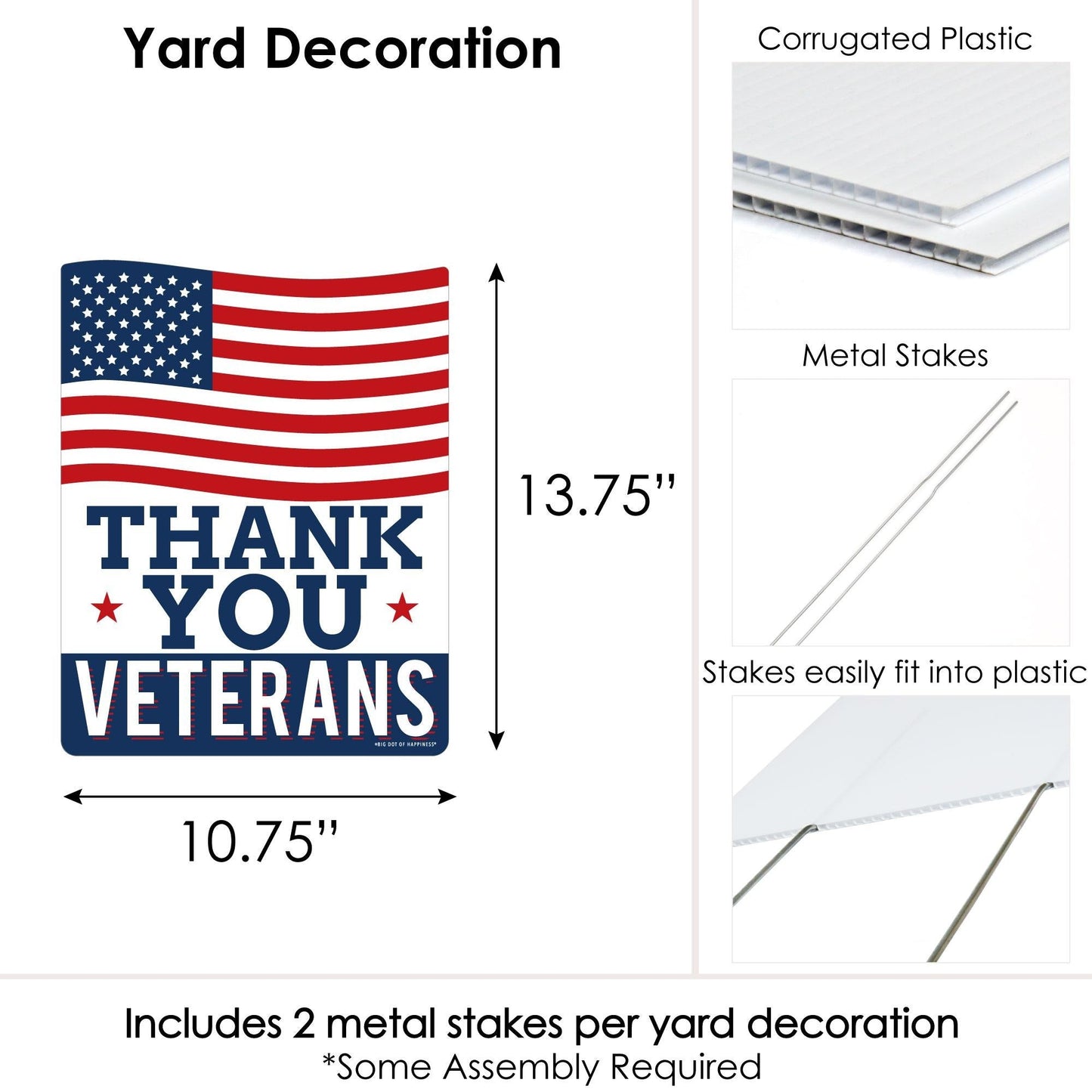 Thank You Veterans - Outdoor Lawn Sign - Support Our Troops Yard Sign - 1 Piece