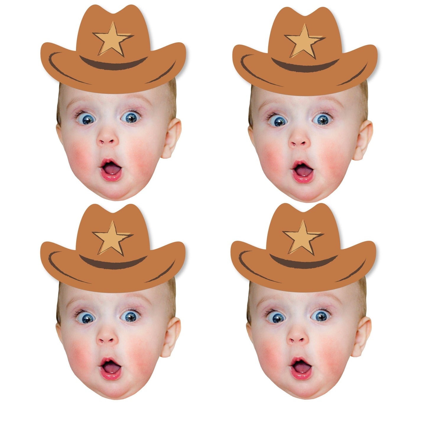 Custom Photo My First Rodeo - Little Cowboy 1st Birthday Party DIY Shaped Fun Face Cut-Outs - 24 Count