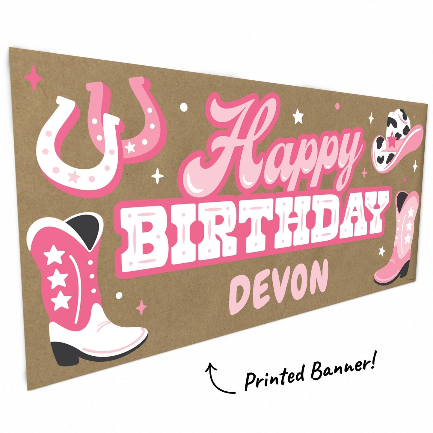 Custom Text Rodeo Cowgirl Birthday Kraft Banner