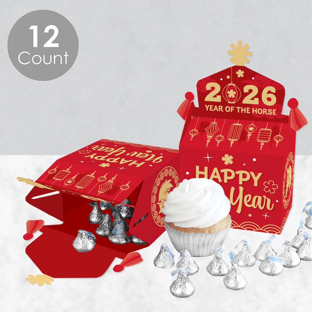 Lunar New Year - Treat Box Party Favors - 2026 Year of the Horse Goodie Gable Boxes - Set of 12