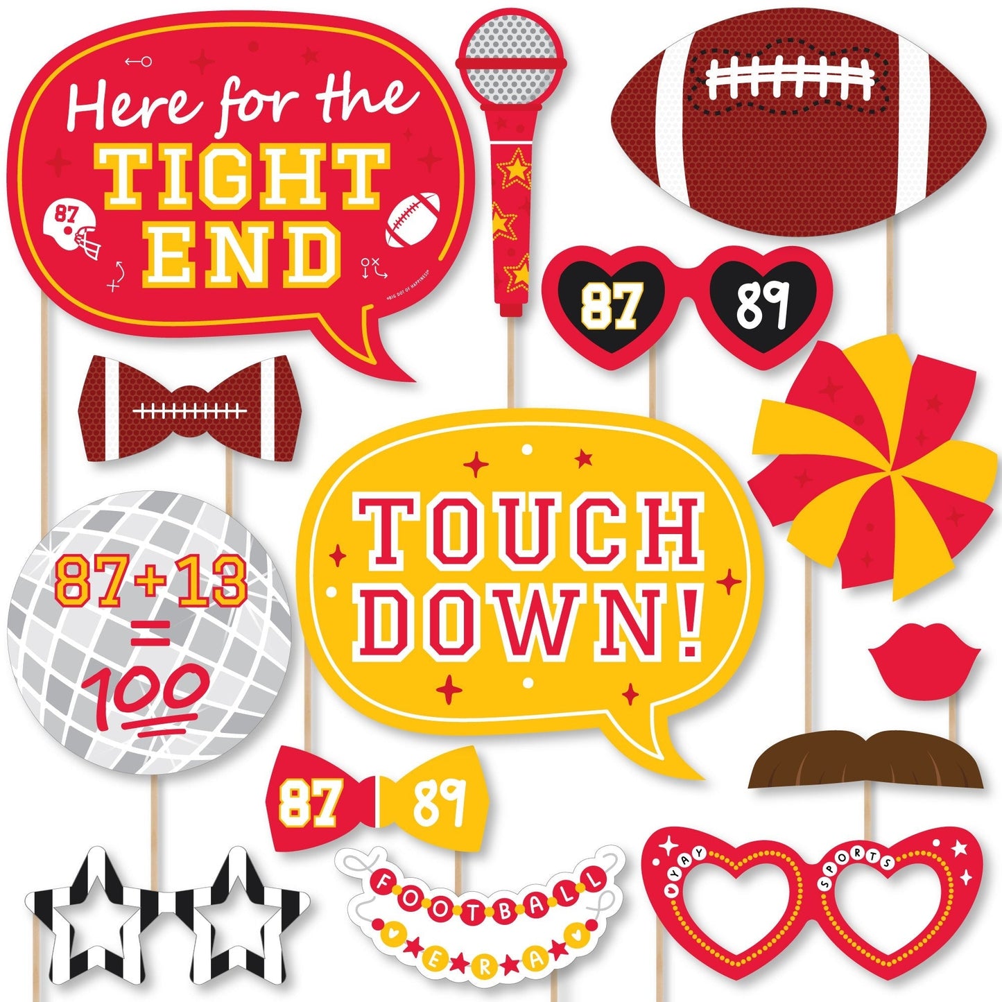 In My Football Era - Red and Gold Sports Party Photo Booth Props Kit - 20 Count