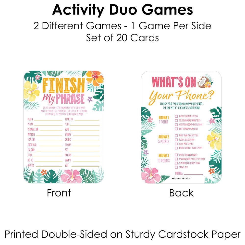 Hawaiian Luau Activity Duo Games - 20 Ct
