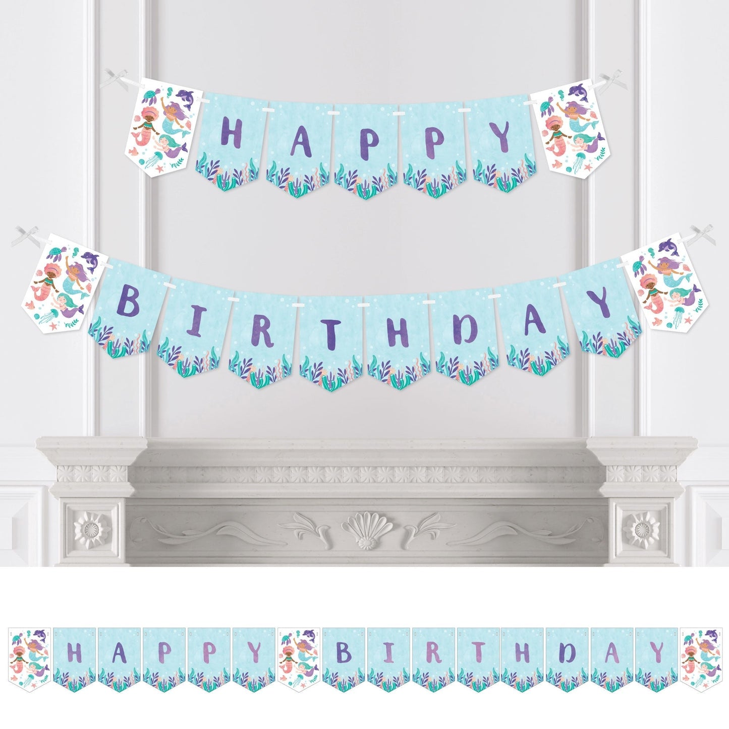 Mermaid Happy Birthday Bunting Banner
