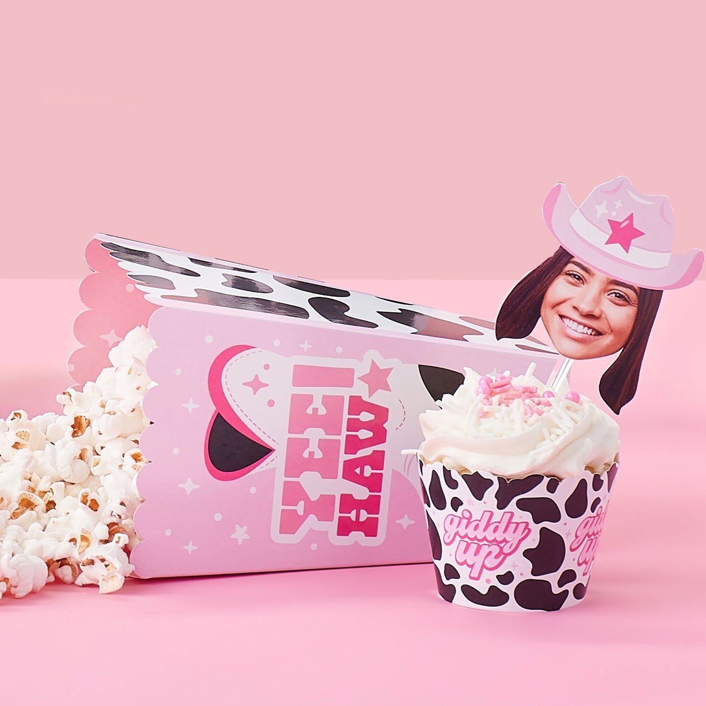 Custom Photo Last Rodeo - Pink Cowgirl Bachelorette Party Dessert Cupcake Toppers - Fun Face Clear Treat Picks - Set of 24