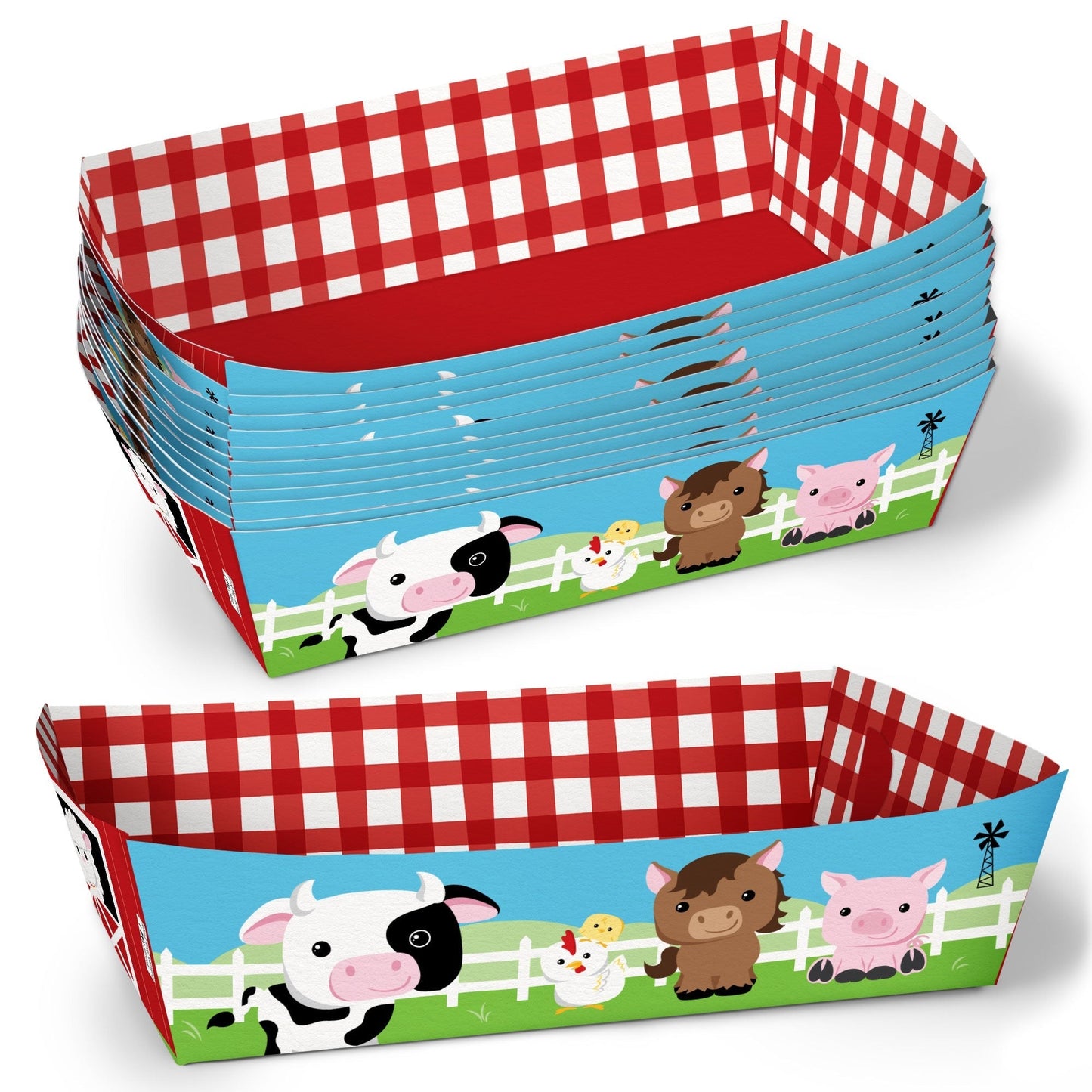 Farm Animals Party Paper Food Trays - 12 Ct