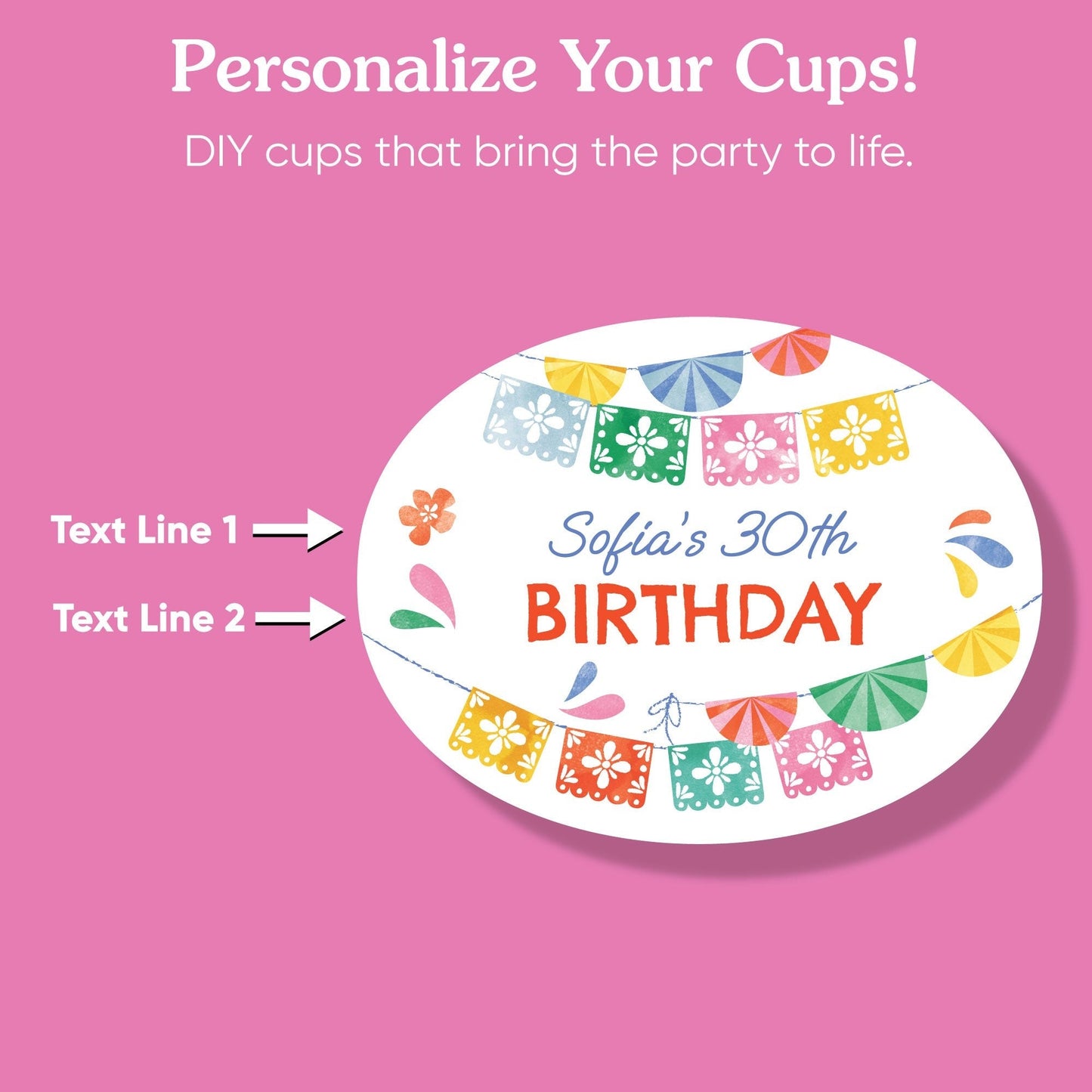 Custom Text Party Cups - Fiesta - 16 Ct