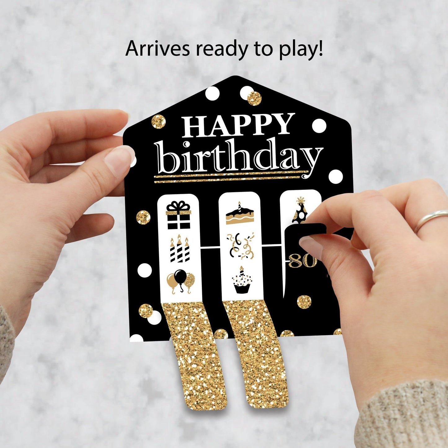 Adult 80th Birthday - Gold - Birthday Party Game Pickle Cards - Pull Tabs 3-in-a-Row - Set of 12