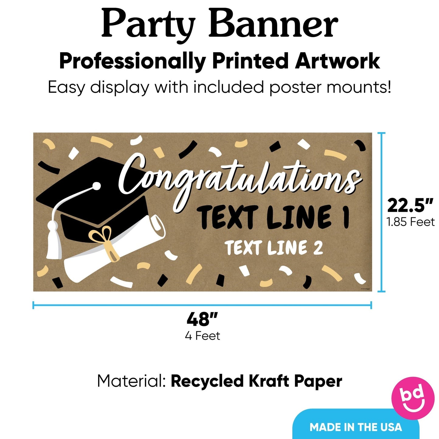 Custom Text Black & Gold Grad Kraft Banner