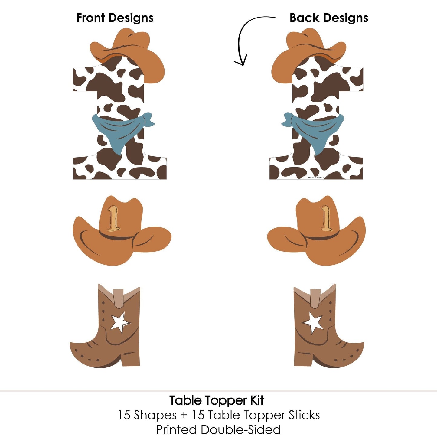 My First Rodeo - Little Cowboy 1st Birthday Party Centerpiece Sticks - Table Toppers - Set of 15