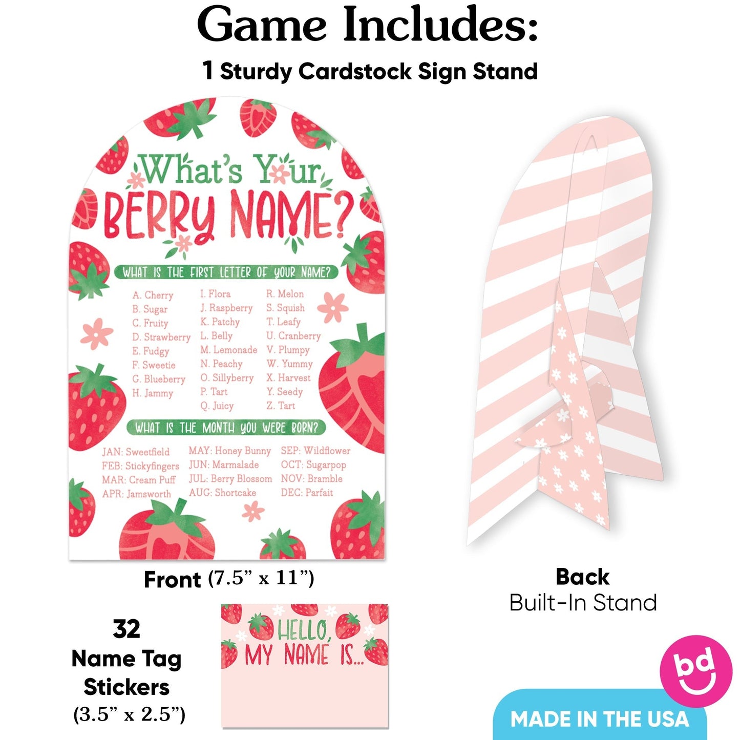 Berry Sweet Strawberry What's Your Name Party Game