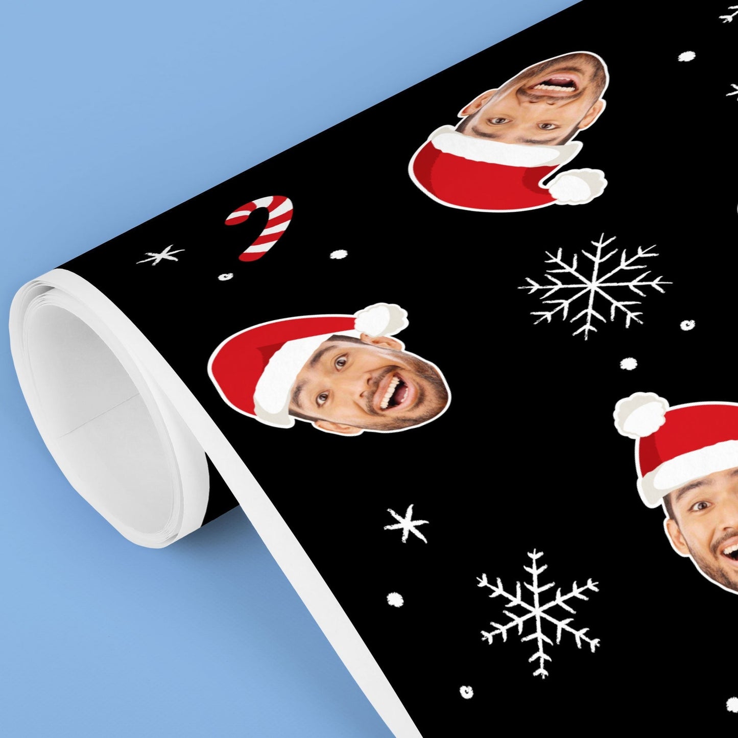Custom Face Wrapping Paper - Santa Claus on Black