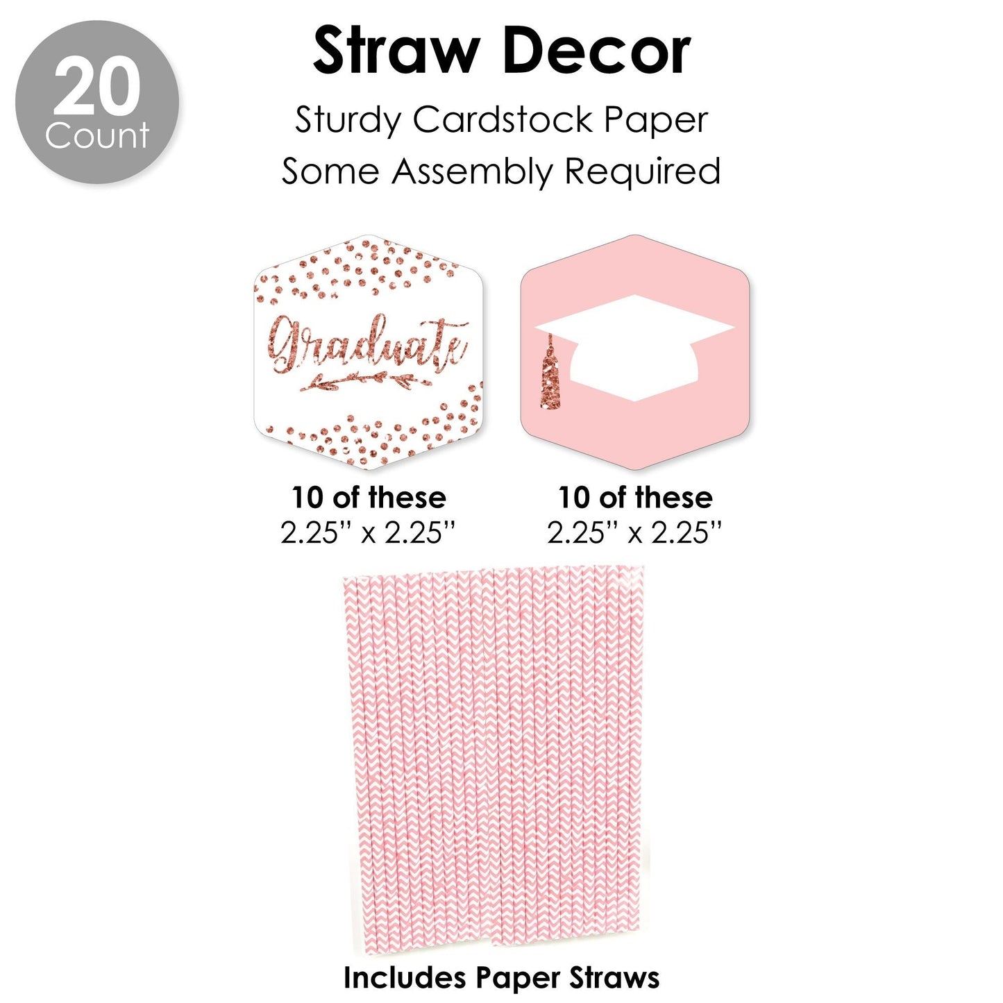 Rose Gold Grad - Graduation Party Favors and Cupcake Kit - Fabulous Favor Party Pack - 100 Pieces