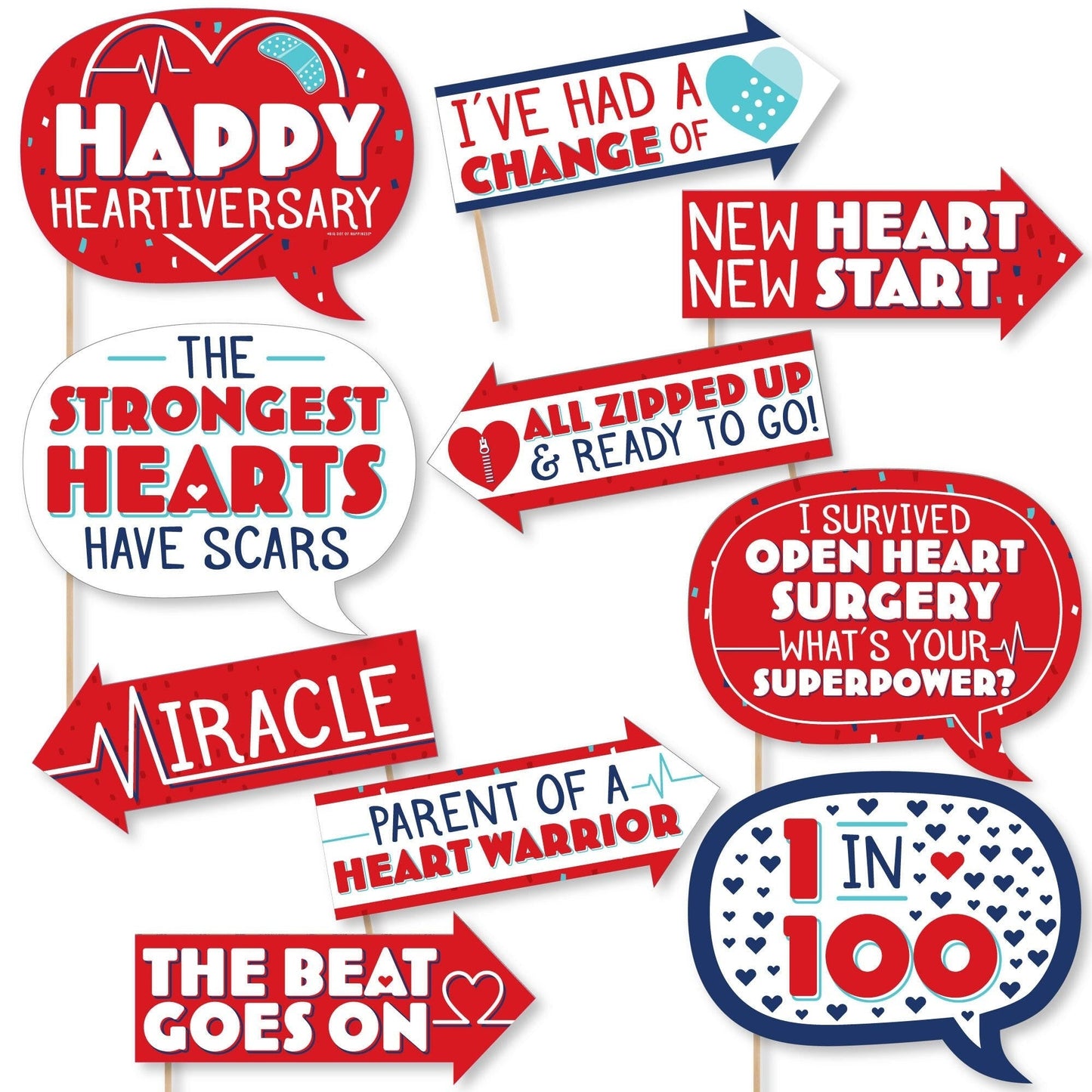 Happy Heartiversary - CHD Awareness Photo Booth Props Kit - 10 Piece