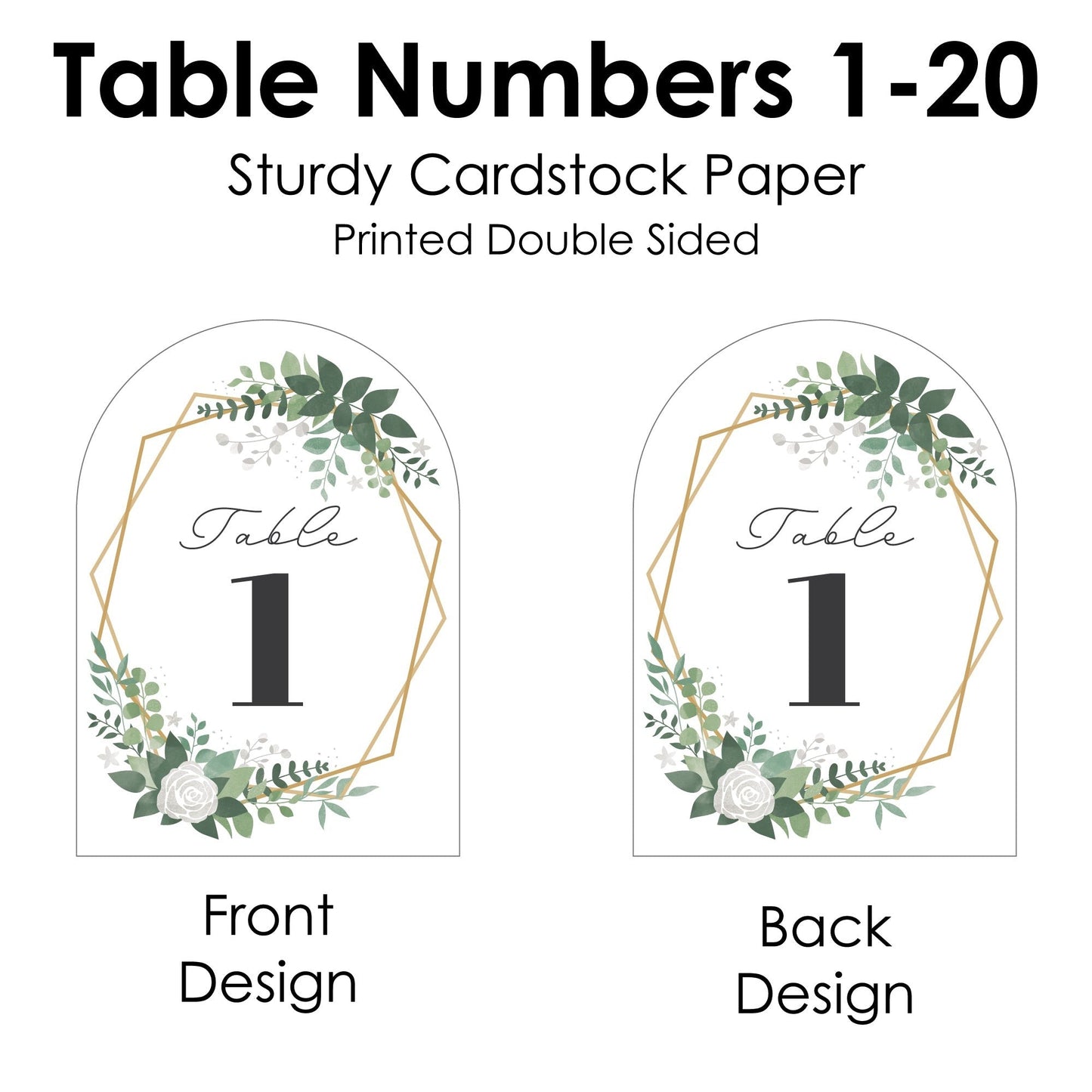 Boho Botanical Bride - Greenery Bridal Shower and Wedding Party Double-Sided 5 x 7 inches Cards - Table Numbers - 1-20