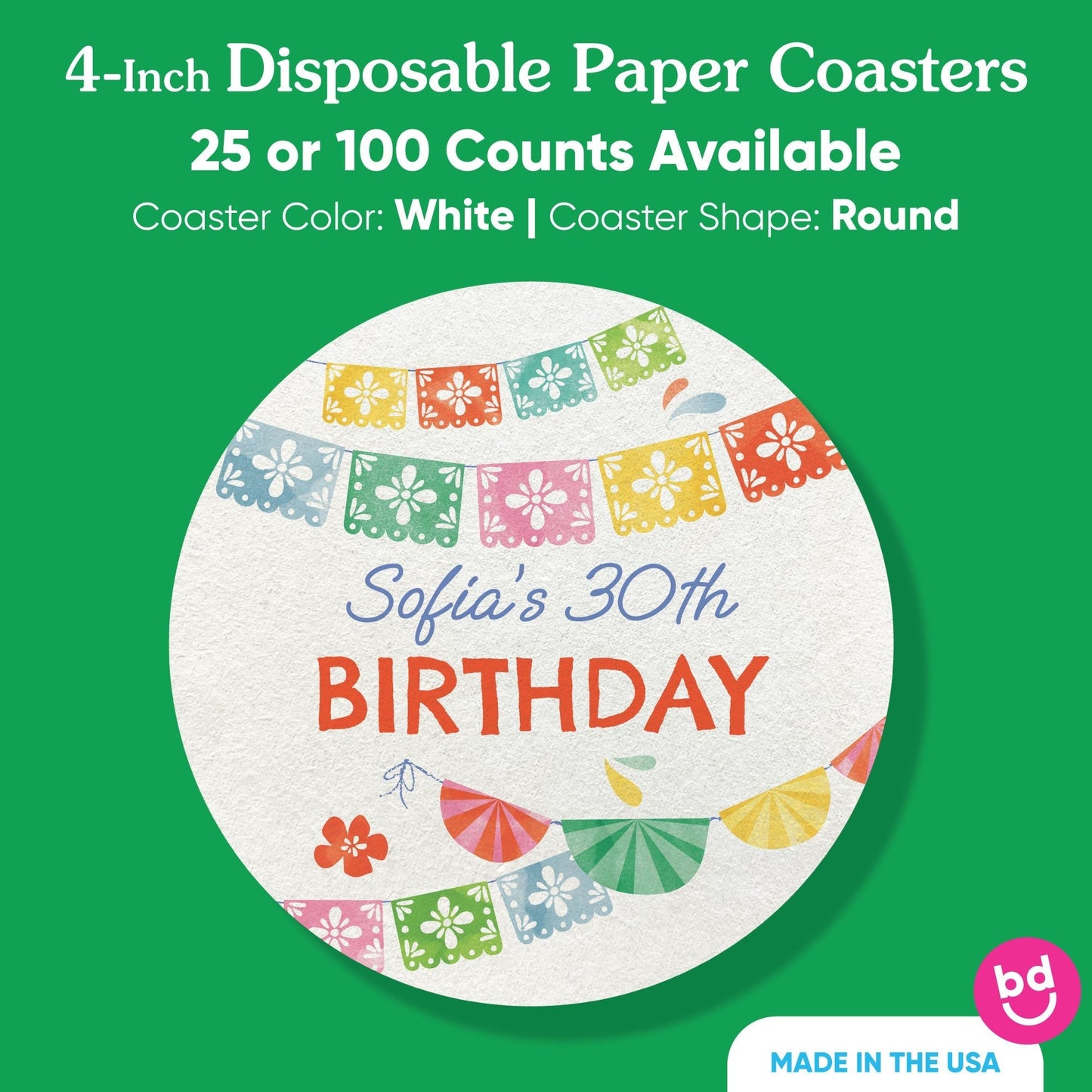 Custom Text - Drink Coasters - Fiesta - 25 Ct